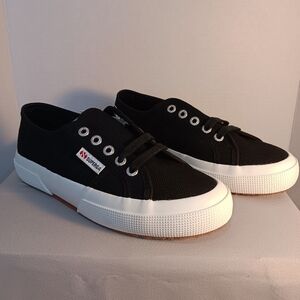 NEW Superga Unisex 2750 Cotu Classic Low-Top Shoes Black White Size 4.5M 6W